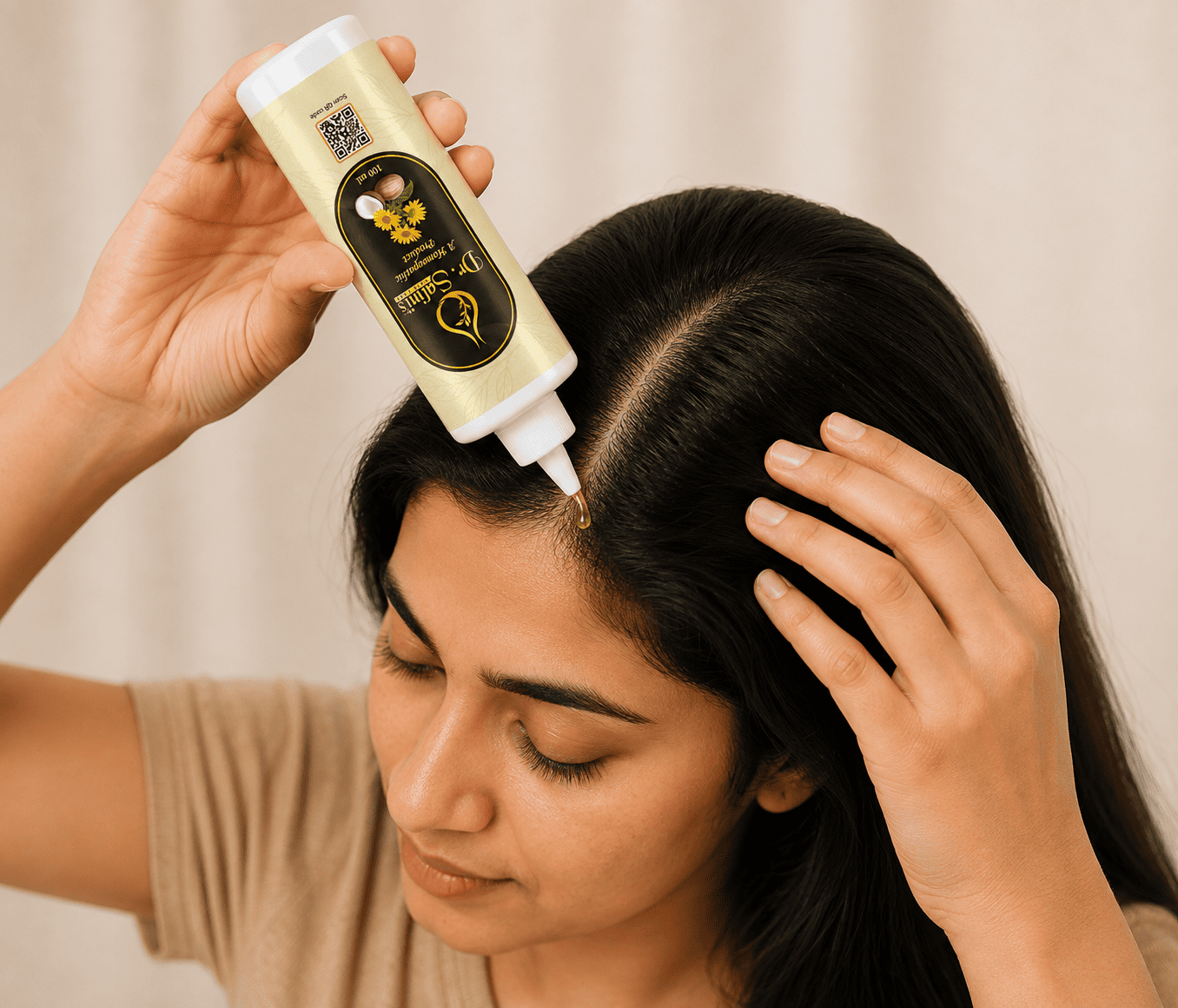 Applying hair oil directly to the scalp