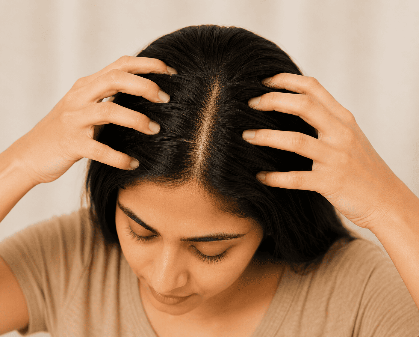 Gently massaging the scalp